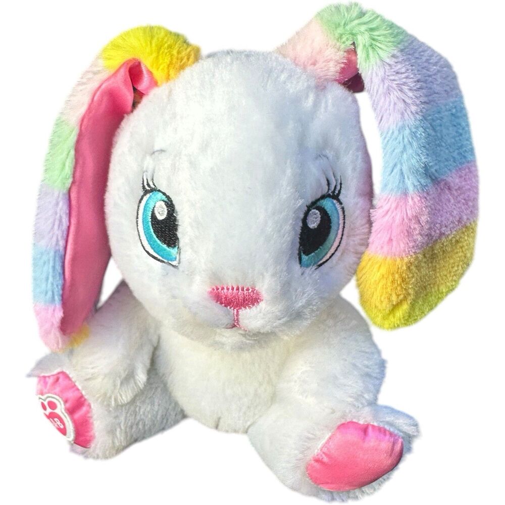 Build A Bear Buddies Small White Pink Rainbow Ears 7.5" Easter Rabbit 2017 BAB